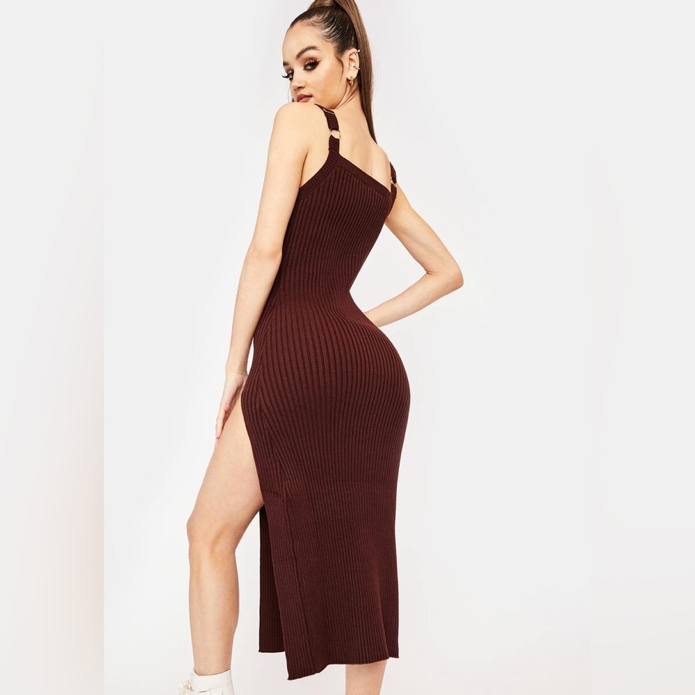 Poster Girl Chocolate Ribbed High Slit Tank Dress Size Small